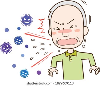 Image illustration of virus spreading by sneezing of an elderly man