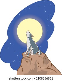 Image illustration of a wolf howling on a cliff