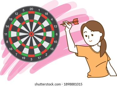 Image illustration of a woman aiming at the target of darts