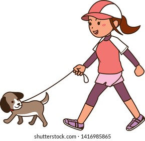 Image illustration of a woman taking a walk with a dog