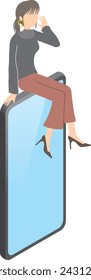 Image illustration of a woman transmitting information from a smartphone 