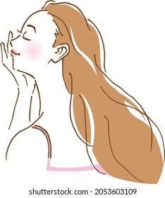Image illustration of a woman's profile with her hand on her face (hand-drawn)