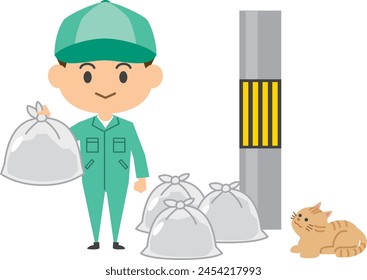 Image illustration of a worker carrying garbage