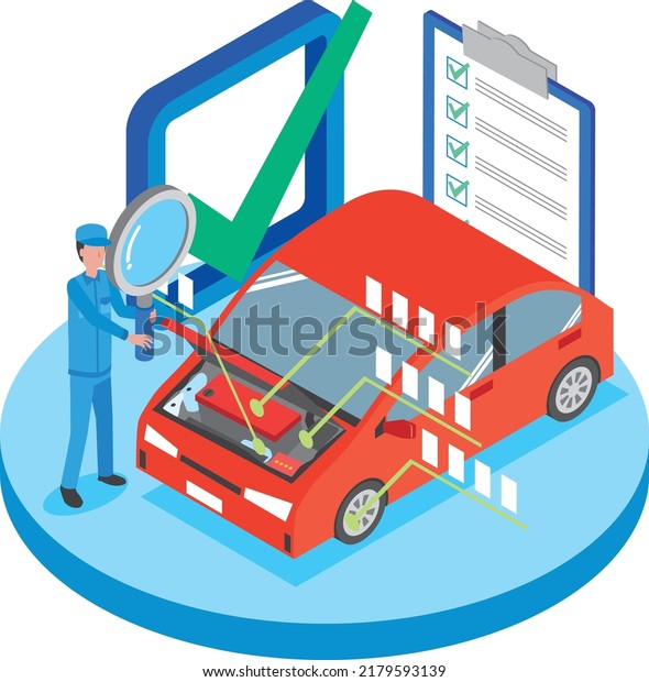 Image\
illustration of a worker doing car inspection\
work