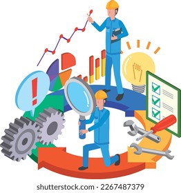 Image illustration of workers and problem analysis and improvement