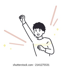Image illustration of a young man cheering. vector.