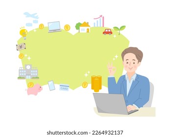 Image illustration of young man explaining asset management