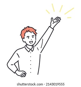 Image illustration of a young man pointing high. vector.