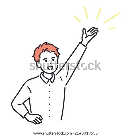 Image illustration of a young man pointing high. vector.