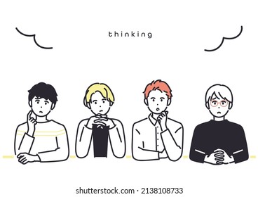 Image illustration of young men exchanging opinions while thinking. vector.