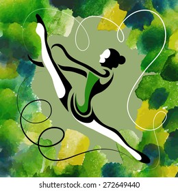 Image (illustration) of young slender girl (gymnast) doing acrobatic stunt