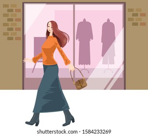 Image illustration of a young woman doing window shopping