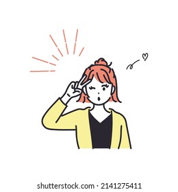 Image illustration of young woman making peace sign. vector.