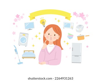 Image illustration of young woman thinking about preparing for new life