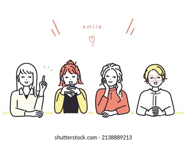 Image illustration of young women exchanging opinions with a smile. vector.