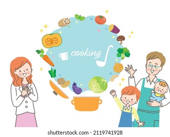 Image illustrations and title frames for fun cooking with the family
