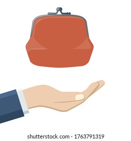 Ilustraciones de carteras flotando en la palma de la mano, finanzas domésticas, finanzas y formación de activos.