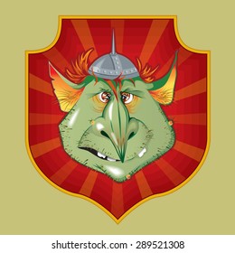 Image impudent goblin on the shield