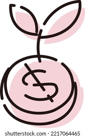 Image of increasing money [dollar ($) coin and sprout]