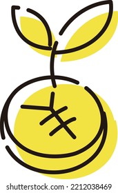 Image of increasing money [Yen (¥) coin and sprout]