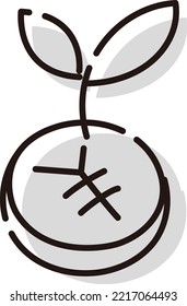 Image of increasing money [Yen (¥) coin and sprout]