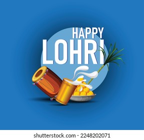 Image for Indian festival LOHRI with dhol and laddoo illustration