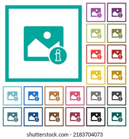 Image info flat color icons with quadrant frames on white background