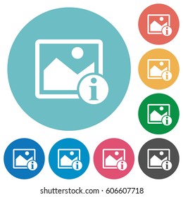 Image info flat white icons on round color backgrounds