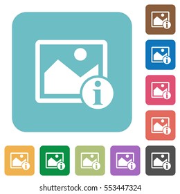 Image info white flat icons on color rounded square backgrounds