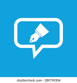 Image of ink pen nib in chat bubble, isolated on blue
