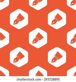 Image of ink pen nib in white hexagon, repeated on orange background