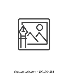 Image with ink pen outline icon. linear style sign for mobile concept and web design. Nib and landscape picture simple line vector icon. Symbol, logo illustration. Pixel perfect vector graphics