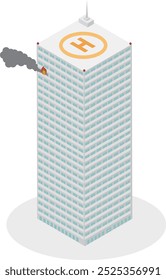 Image of an isometric high-rise apartment building on fire