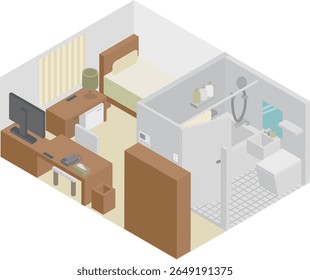 Image of an isometric hotel single room