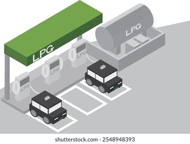 Imagen de un repostaje isométrico de taxis en una gasolinera LP