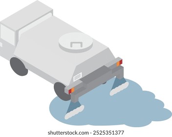 Image of an isometric water truck spraying water