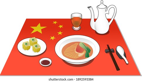 The image of Italian food such as pasta is reproduced with illustrations. A place mat with a national flag is laid underneath. Created with vector data.