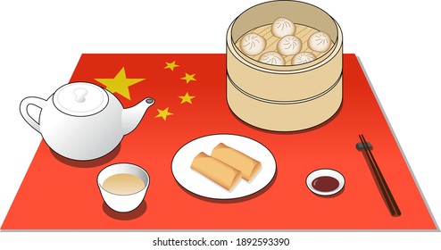 The image of Italian food such as pasta is reproduced with illustrations. A place mat with a national flag is laid underneath. Created with vector data.
