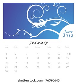 Imagen de un calendario de remolinos de vid de enero de 2012.