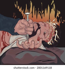Image of Jesus being crucified, Holy Week. Vector crucifixion of the Nazarene. #MyRealHoliday