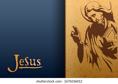 Сard with the image of Jesus Christ, Blessing, Christianity religion, Easter background, Vector illustration