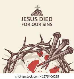 imagen de uñas jesus con corona de espina y sangre aislada en fondo blanco 
