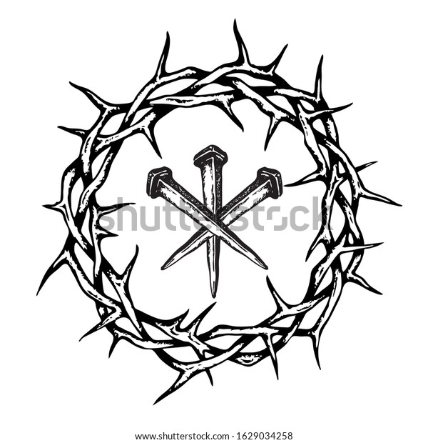 image of jesus nails with thorn crown isolated\
on white background