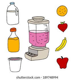 Uma imagem de um conjunto de itens de liquidificador de suco.