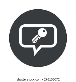 Image of key in chat bubble, in black circle, isolated on white