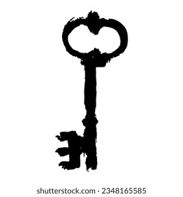 An image of a key with texture. Hand drawn. Vector. Icon. Grunge.