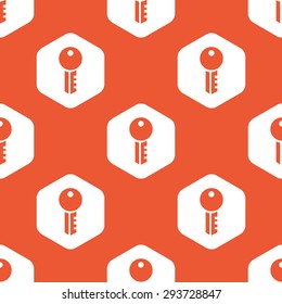 Image of key in white hexagon, repeated on orange background