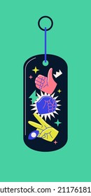 The image of a keychain with an illustration on it is a modern illustration in a simple flat style. Graphic elements.