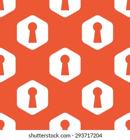 Image of keyhole in white hexagon, repeated on orange background