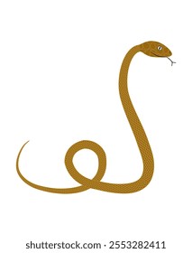 Imagen de una serpiente amable en color marrón arenoso. Serpiente dorada realista con escamas estampadas. Ilustración vectorial.